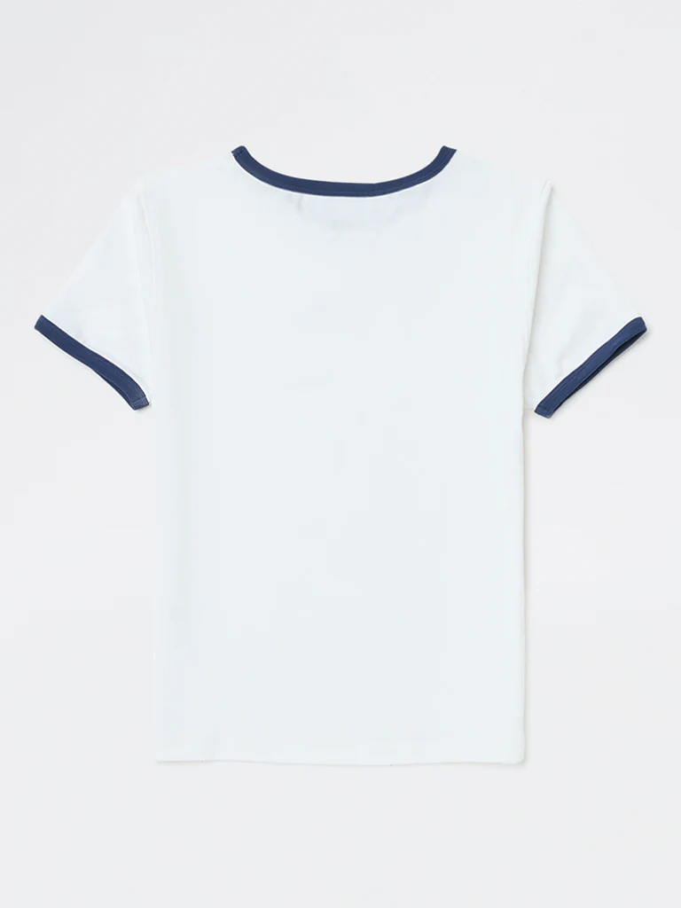 Y&F Kids Girls White Printed Cotton-Blend T-Shirt - Image 3