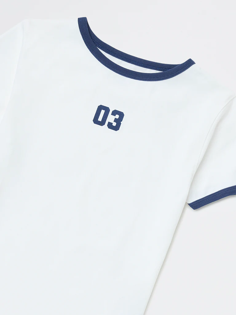 Y&F Kids Girls White Printed Cotton-Blend T-Shirt - Image 4