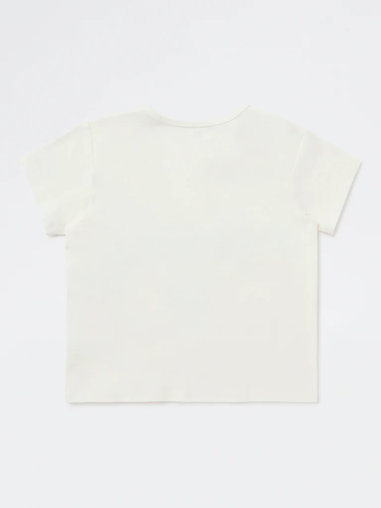 Y&F Kids Girls White Printed Cotton-Blend T-Shirt - Image 5