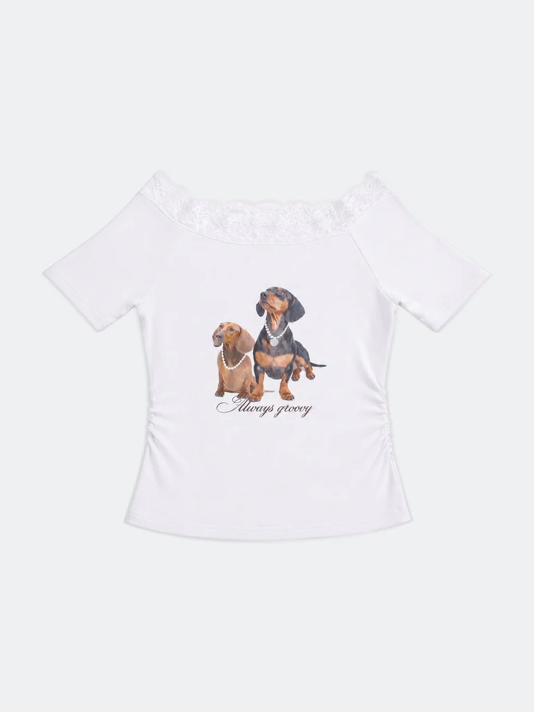 Y&F Kids Girls White Printed Cotton-Blend T-Shirt