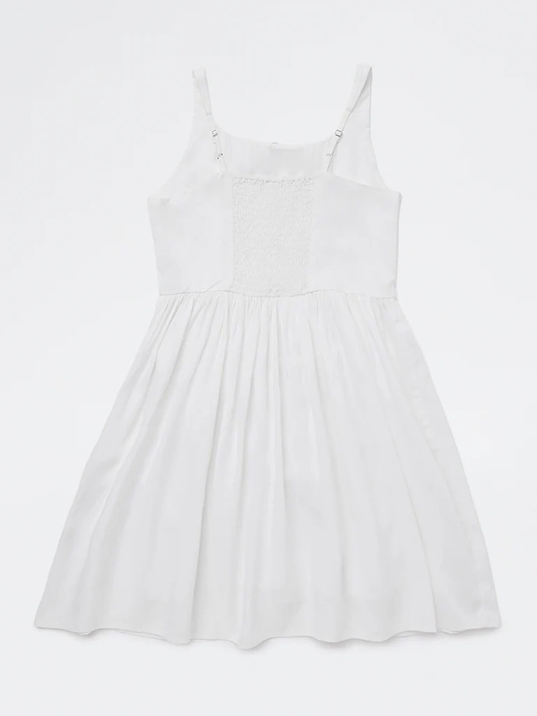 Y&F Kids Girls White Solid A-Line Dress - Image 2
