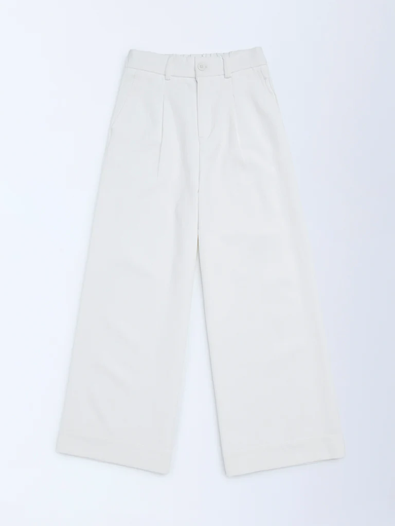 Y&F Kids Girls White Solid High-Rise Trousers - Image 3