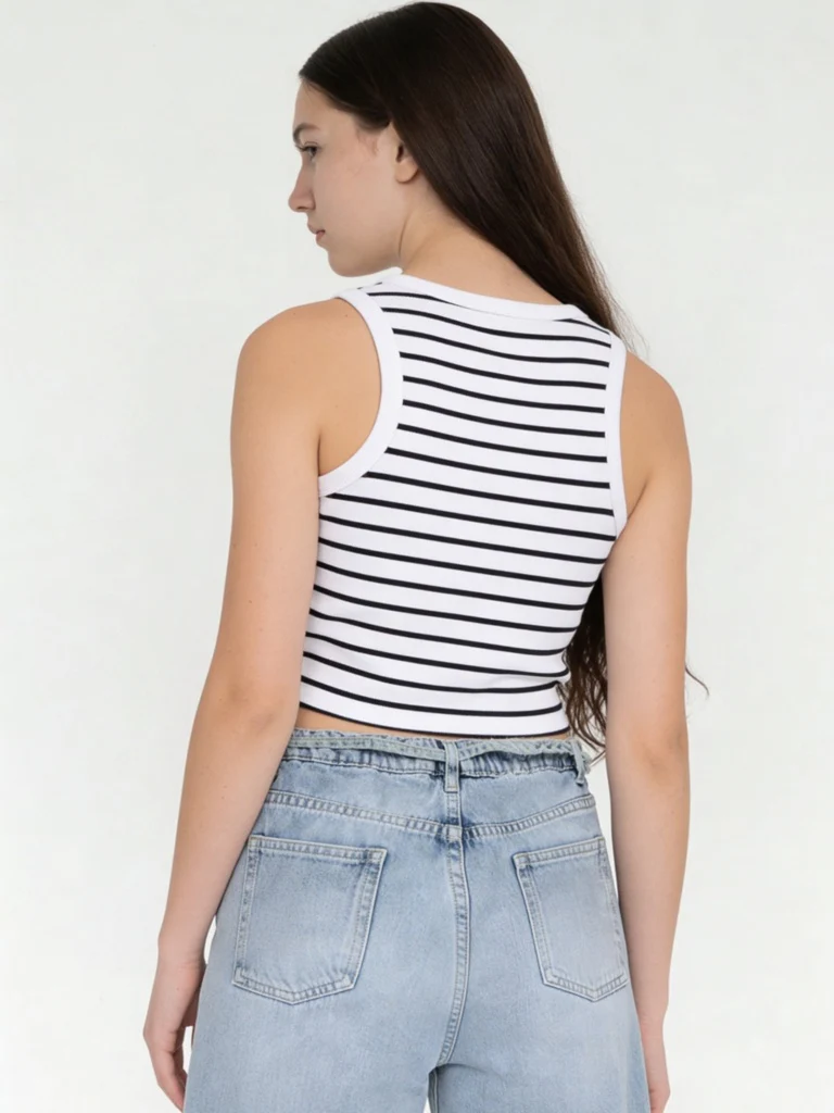 Y&F Kids Girls White Striped Cotton-Blend Top - Image 3