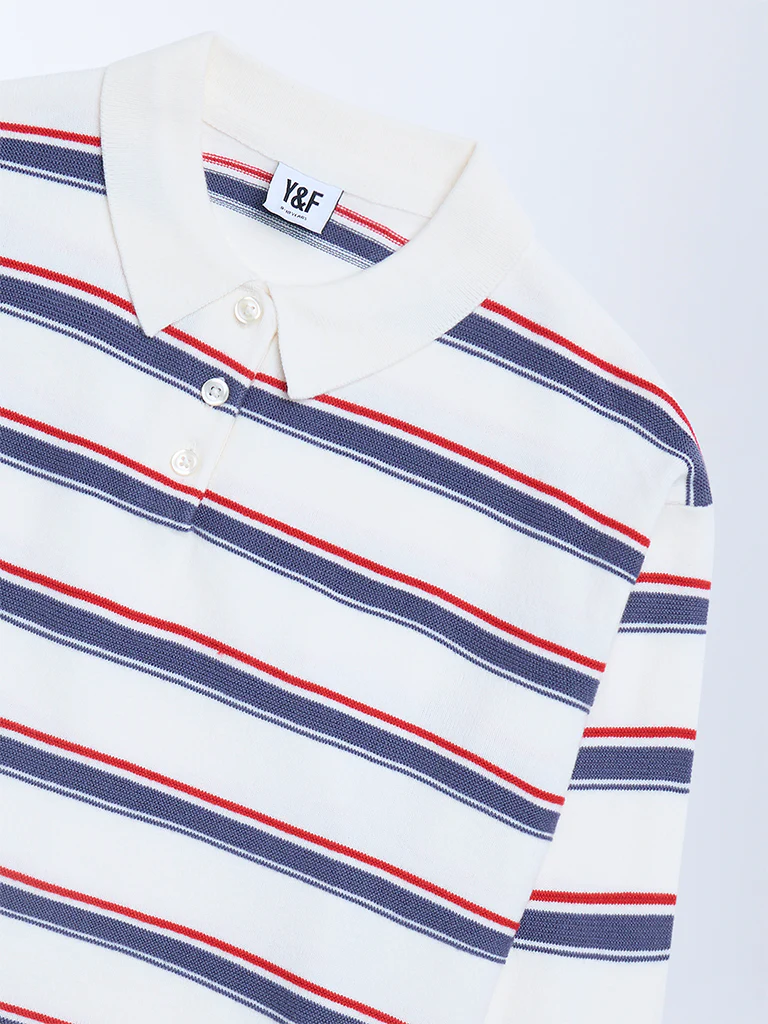 Y&F Kids Girls White Striped Sweater - Image 3