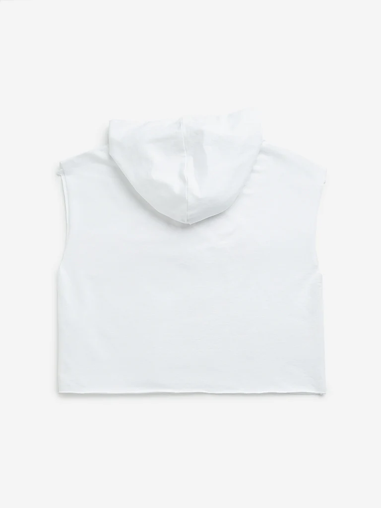 Y&F Kids Girls White Text Print Hooded Cotton T-Shirt - Image 3