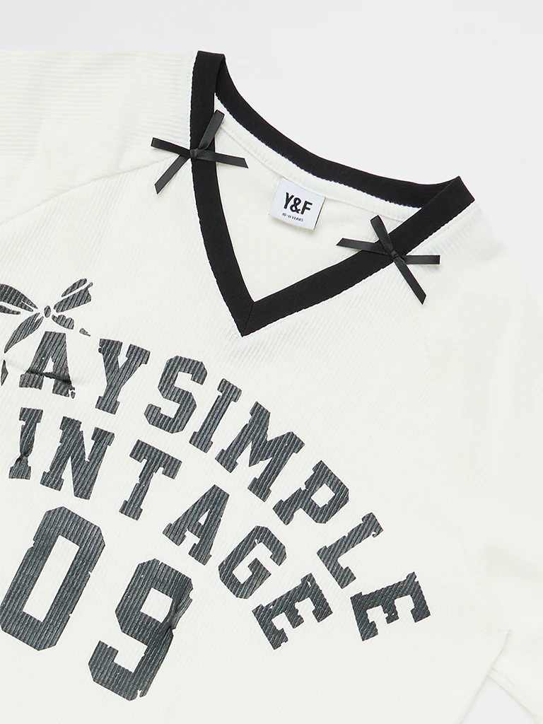 Y&F Kids Girls White Text-Printed T-Shirt - Image 6