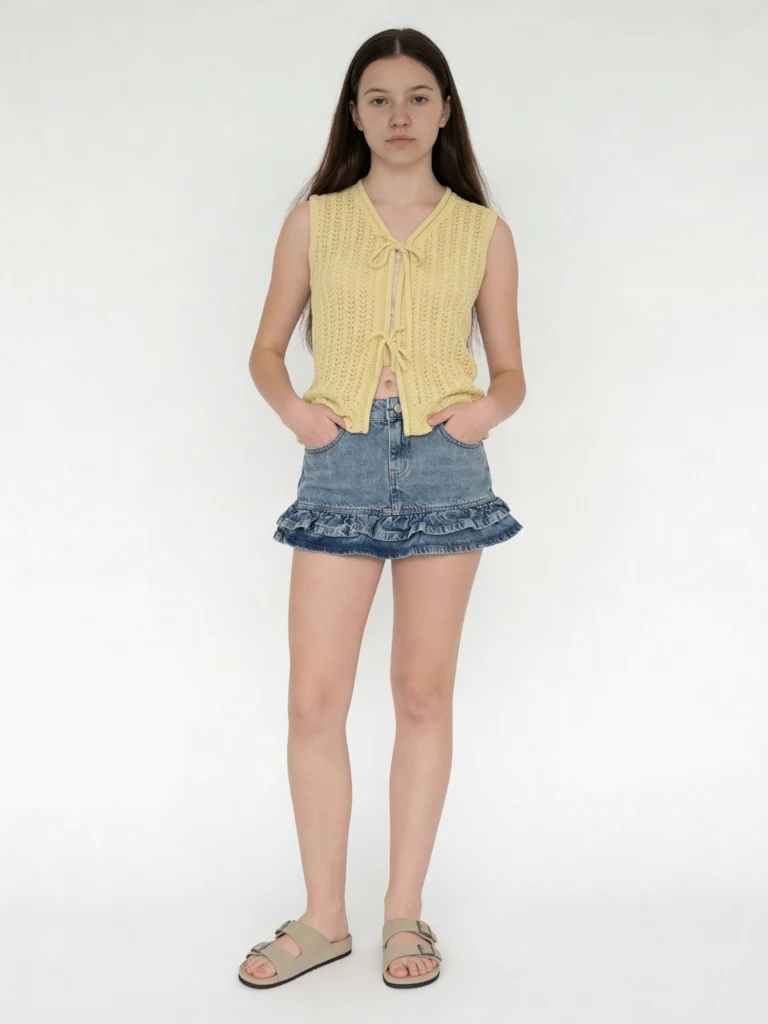 Y&F Kids Girls Yellow Crochet-Knit Cotton Top with Camisole