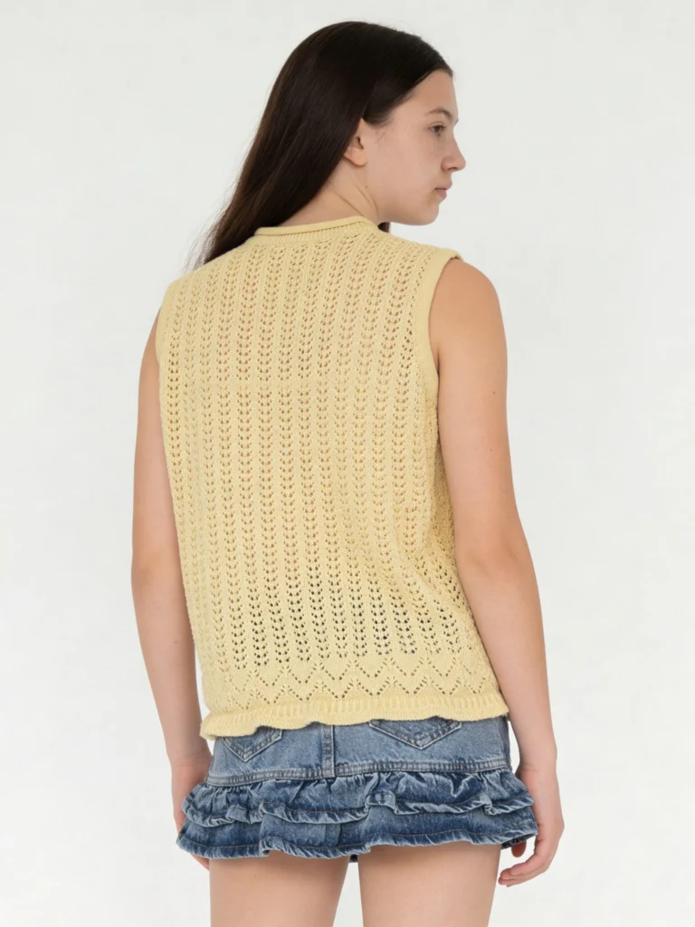 Y&F Kids Girls Yellow Crochet-Knit Cotton Top with Camisole - Image 2
