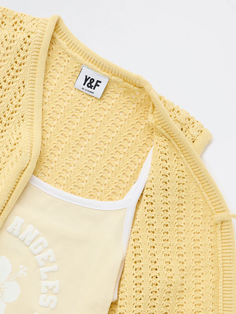 Y&F Kids Girls Yellow Crochet-Knit Cotton Top with Camisole - Image 5