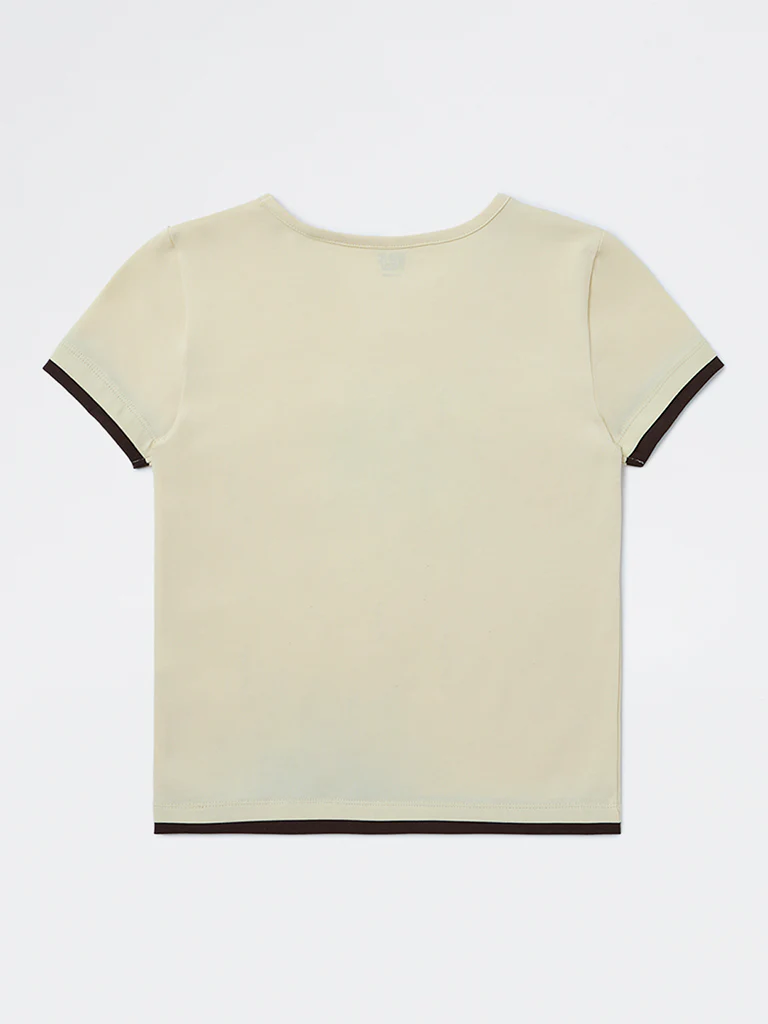 Y&F Kids Girls Yellow Numerical Printed Cotton-Blend T-Shirt