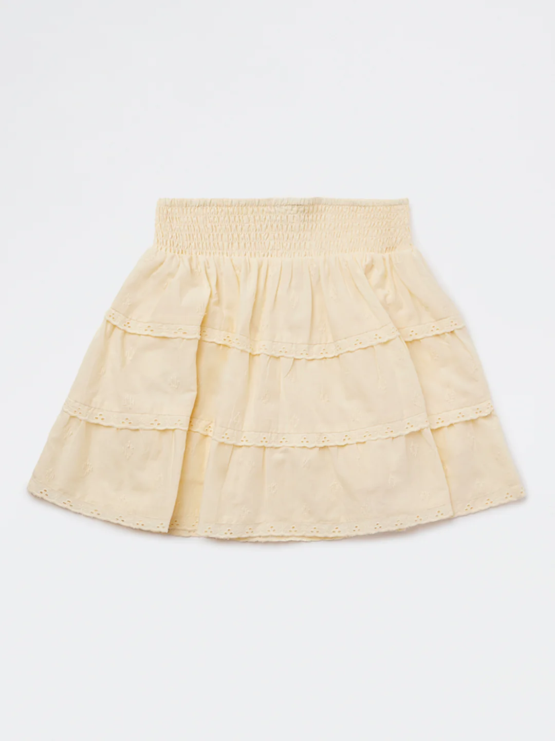 Y&F Kids Girls Yellow Schiffli Design High-Rise Cotton Skirt - Image 2