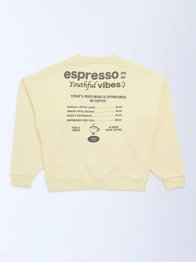 Y&F Kids Girls Yellow Typographic Cotton Sweatshirt - Image 3