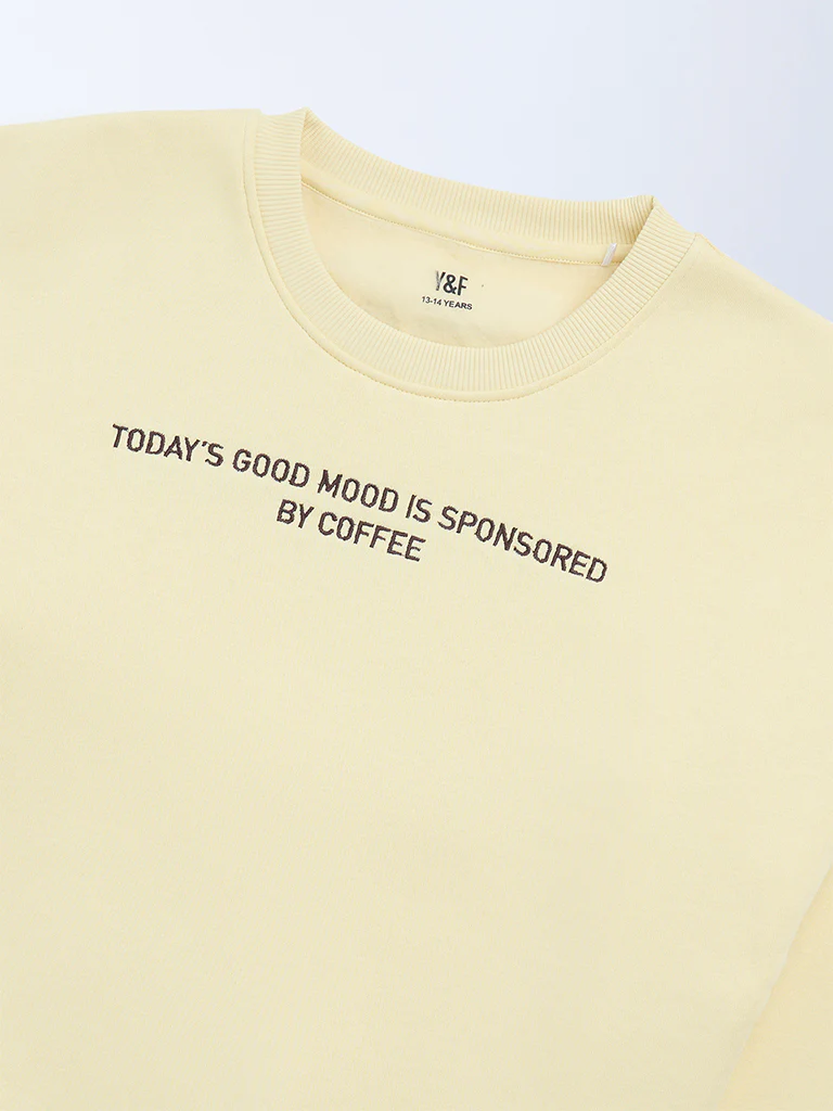 Y&F Kids Girls Yellow Typographic Cotton Sweatshirt - Image 4
