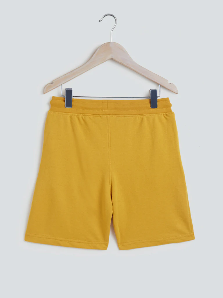 Y&F Kids Mustard Text Pattern Cotton-Blend Shorts - Image 3