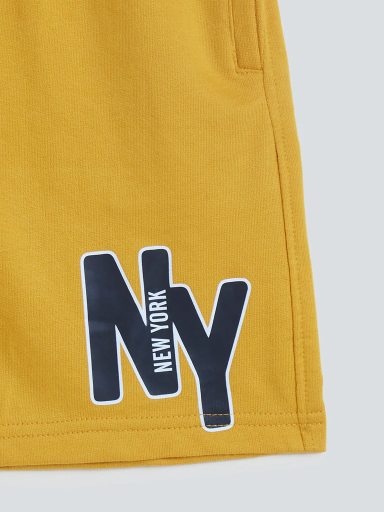 Y&F Kids Mustard Text Pattern Cotton-Blend Shorts - Image 4