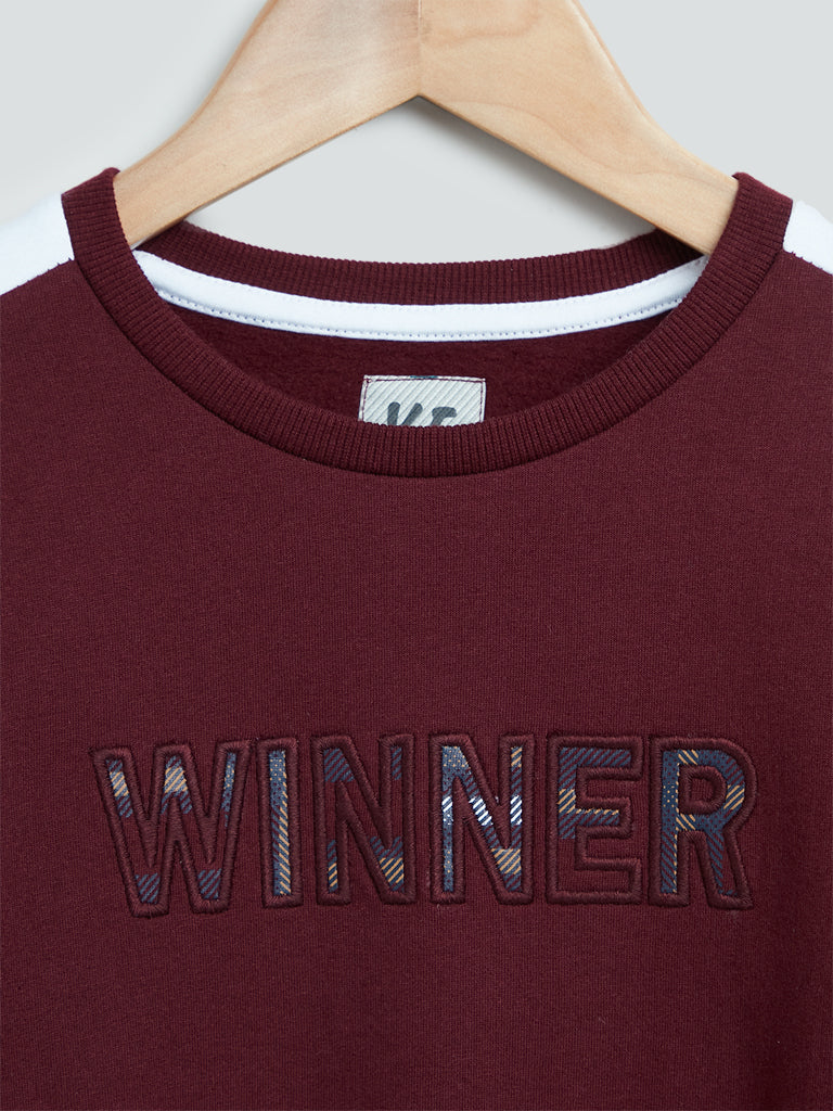 Y&F Kids Wine Text Design Cotton T-Shirt - Image 3