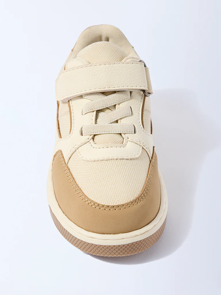 Yellow Beige Colour-Blocked Lace-Up Sneakers - Image 3