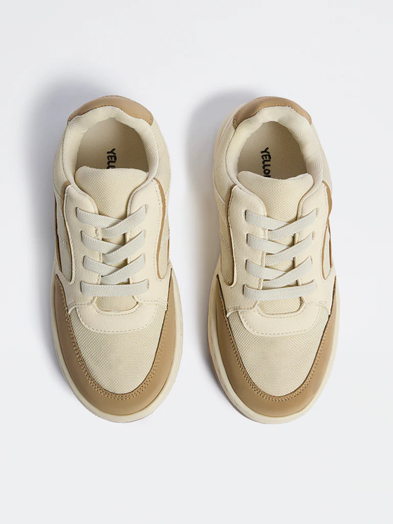 Yellow Beige Colour-Blocked Lace-Up Sneakers - Image 2