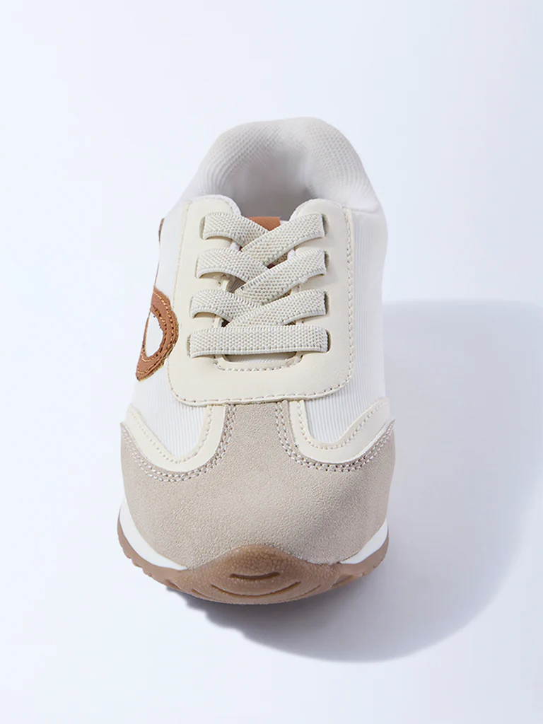 Yellow Beige Colour-Blocked Suede Sneakers - Image 3