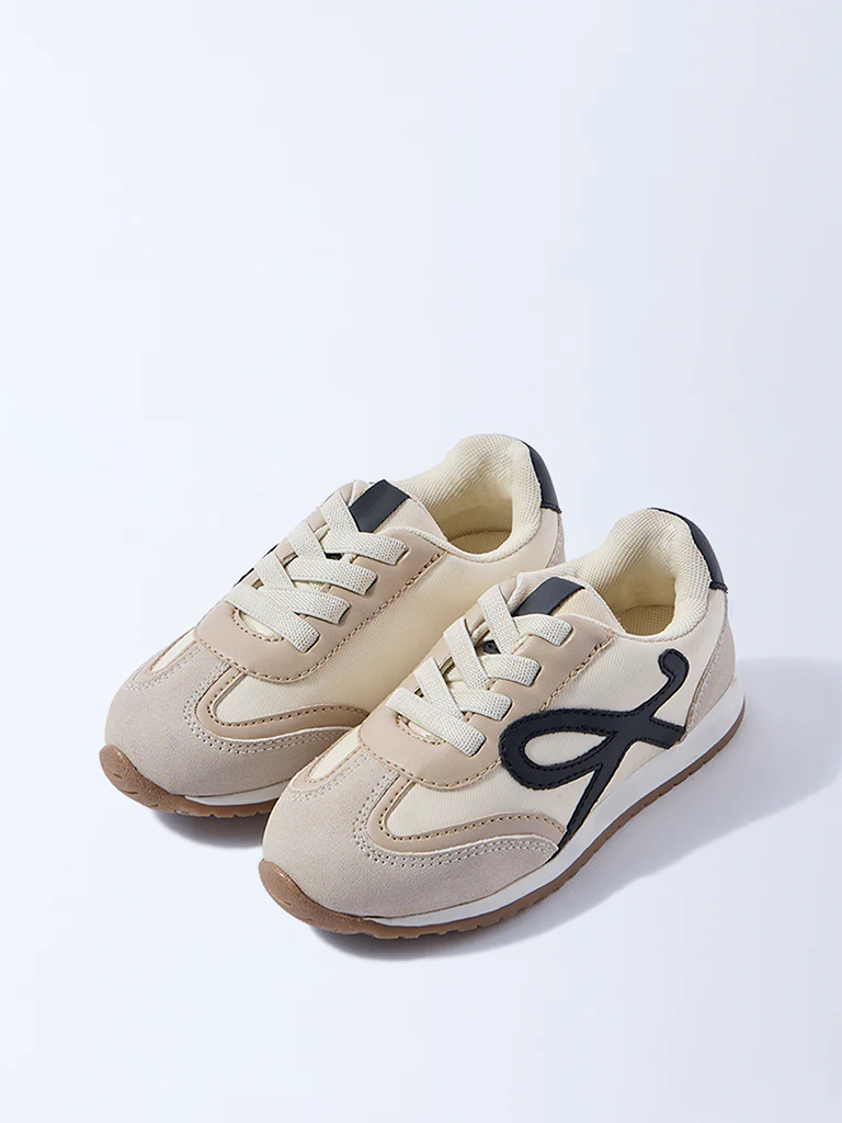 Yellow Beige Colour-Blocked Suede Sneakers - Image 2