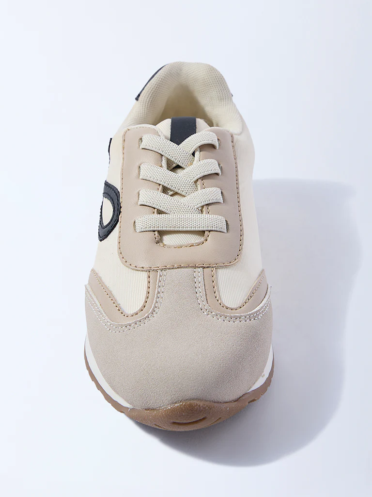 Yellow Beige Colour-Blocked Suede Sneakers - Image 3