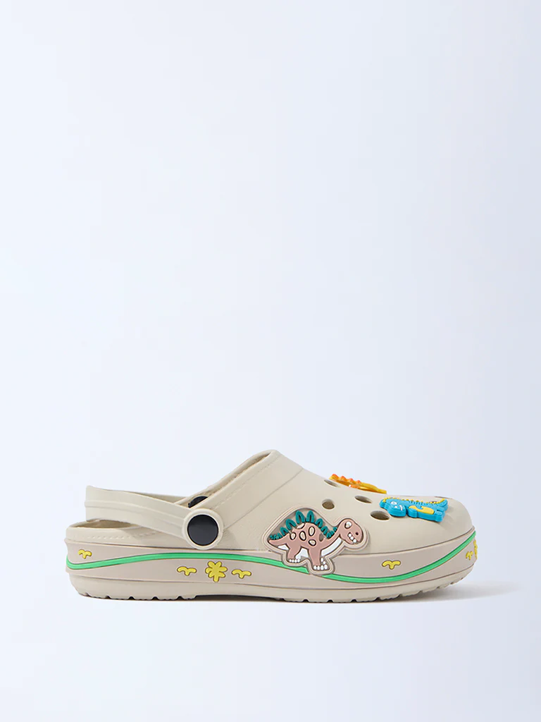 Yellow Beige Dinosaur-Themed Clogs