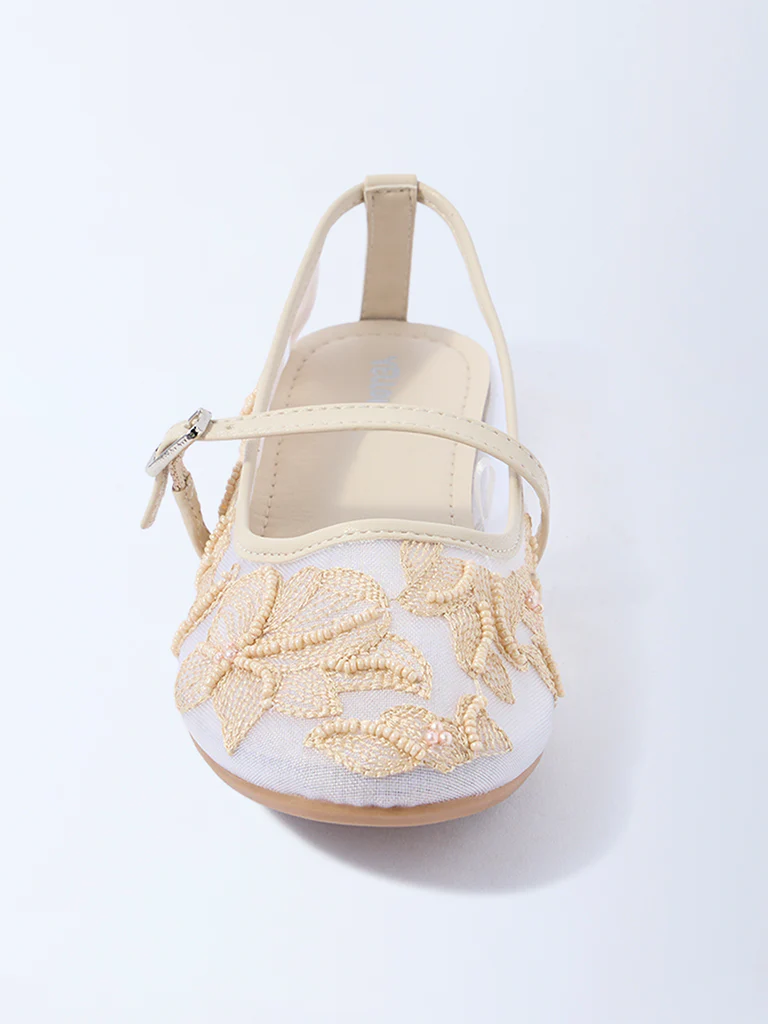 Yellow Beige Floral Embroidered Mary Jane Shoes - Image 3
