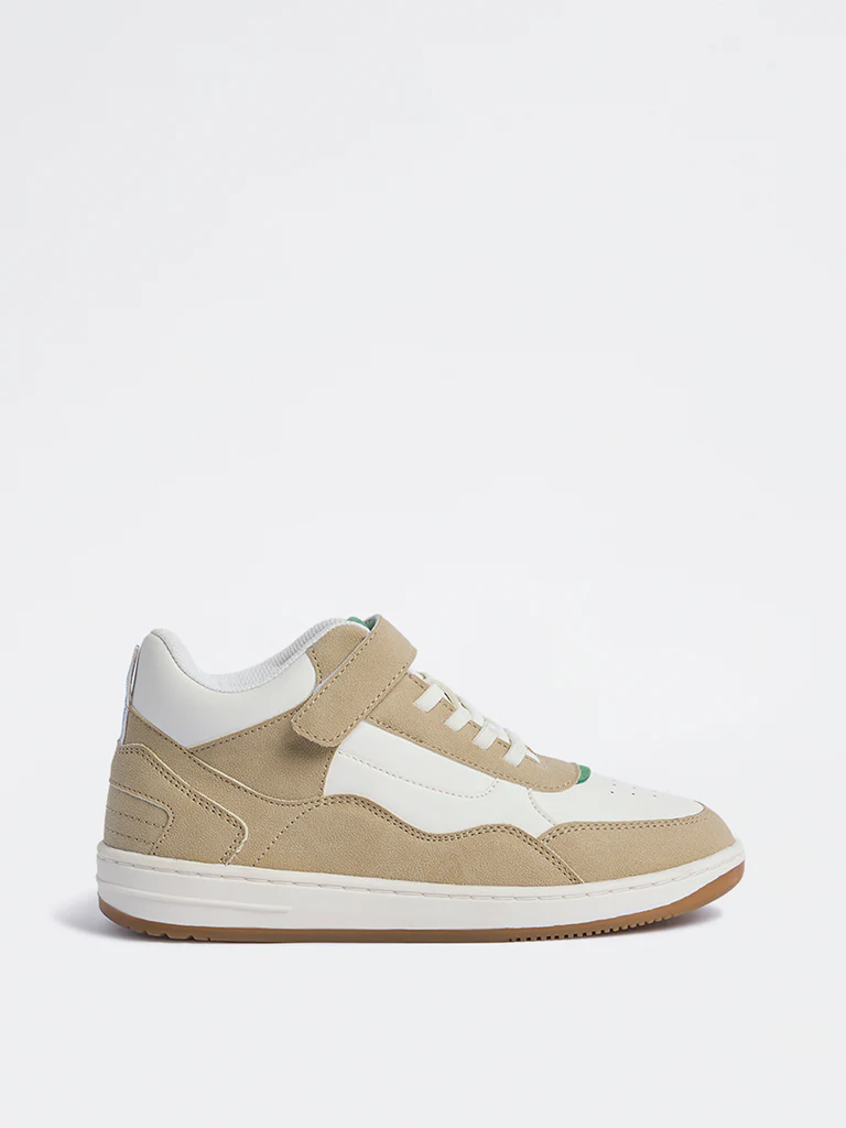 Yellow Beige Perforated Lace-Up Sneakers