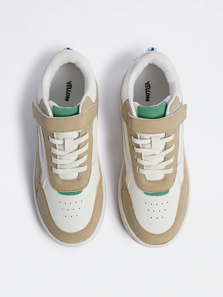 Yellow Beige Perforated Lace-Up Sneakers - Image 2