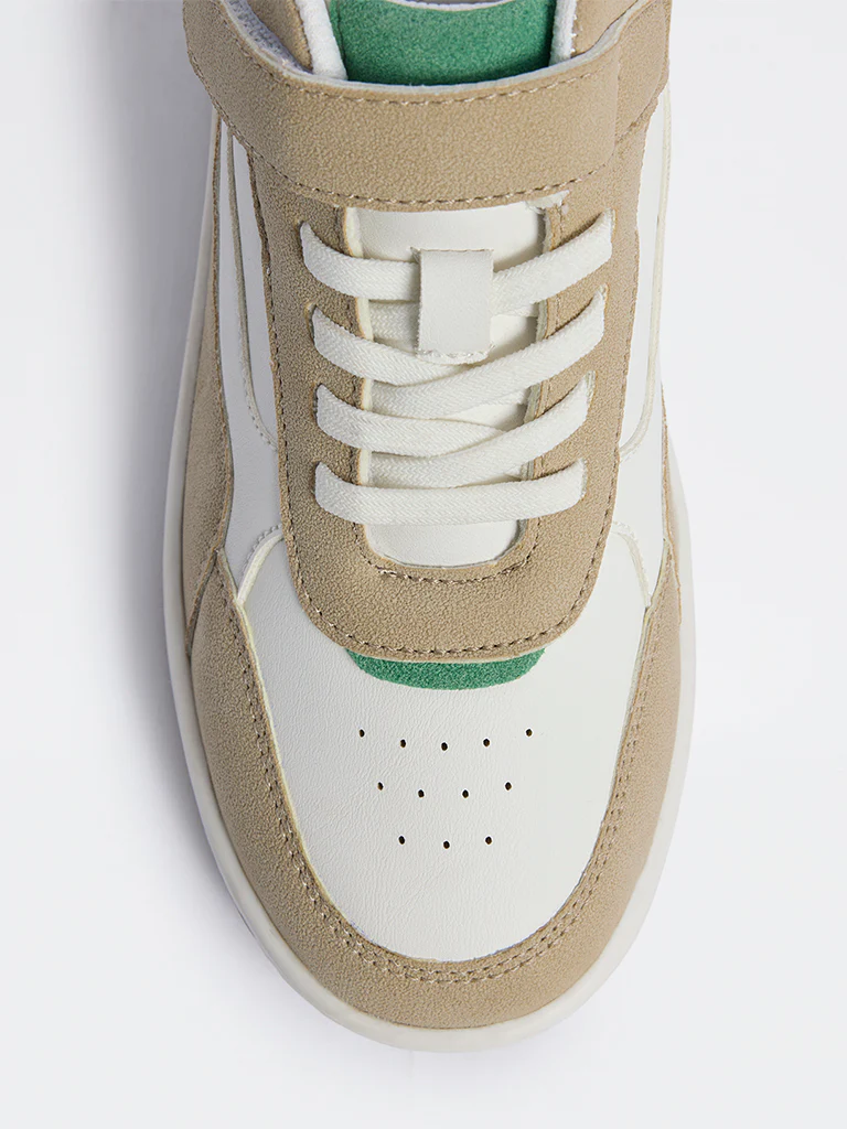 Yellow Beige Perforated Lace-Up Sneakers - Image 3