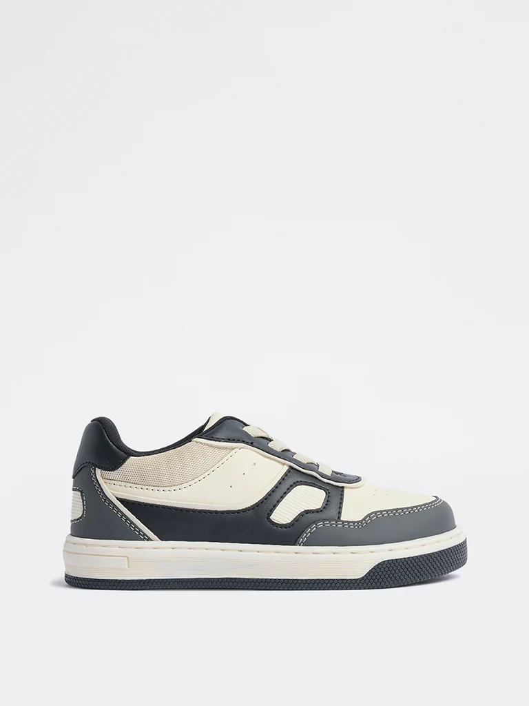 Yellow Black Colour-Blocked Lace-Up Sneakers