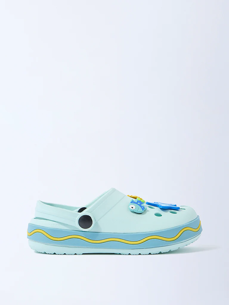 Yellow Blue Underwater Applique-Detailed Clogs