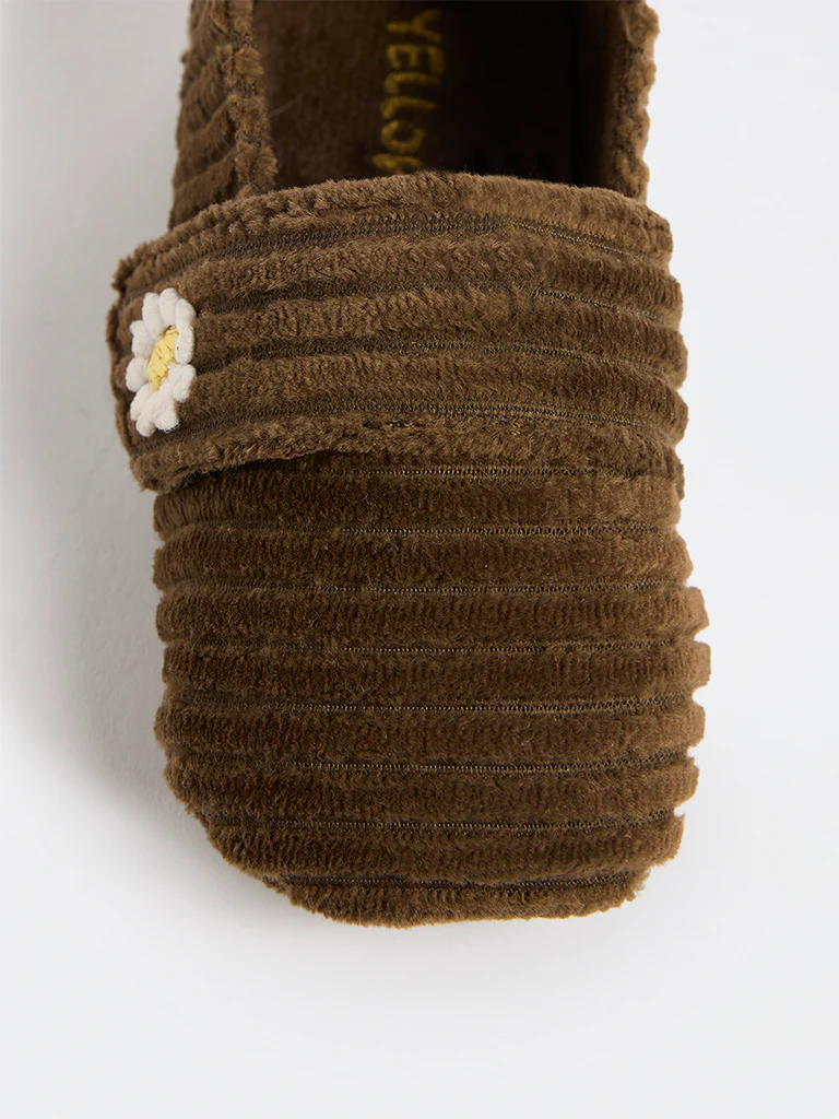 Yellow Brown Floral Corduroy Booties - Image 3