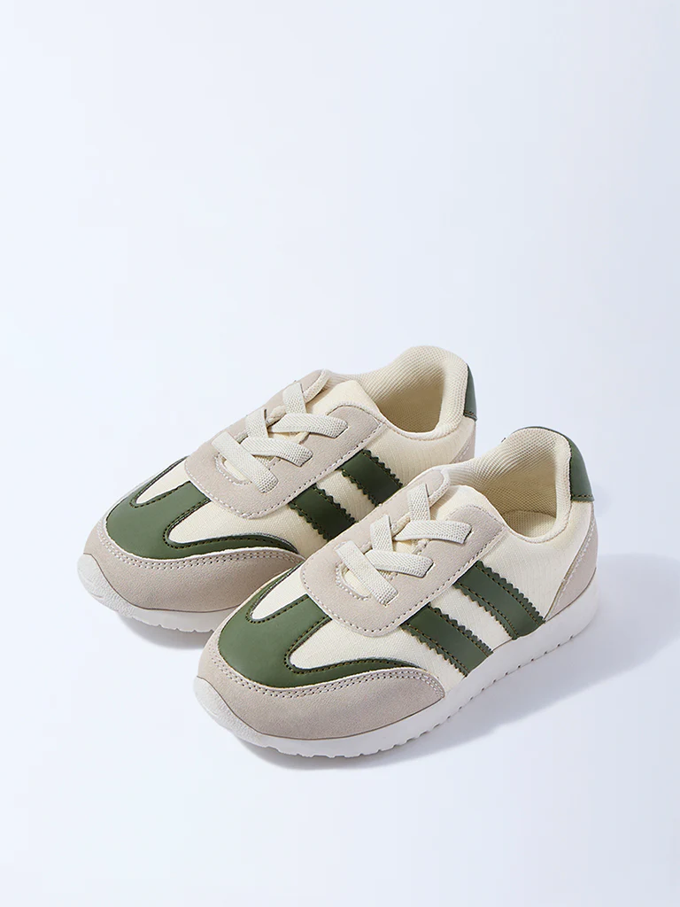 Yellow Green Colour-Blocked Lace-Up Sneakers - Image 2