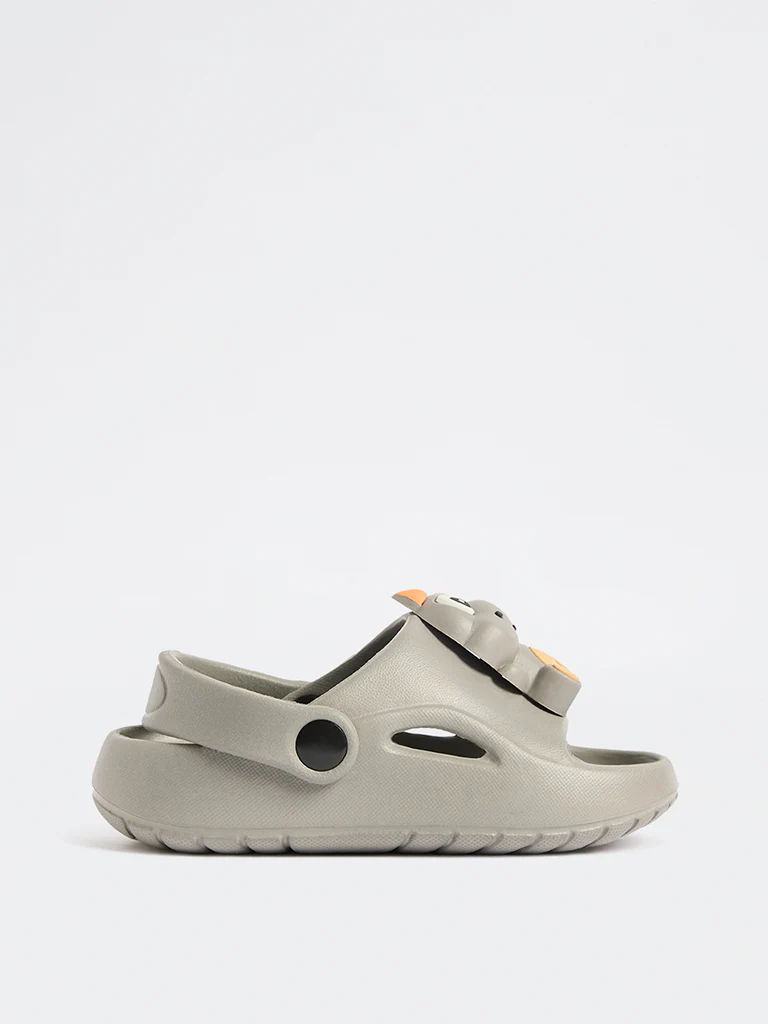 Yellow Grey Applique-Detailed Clogs