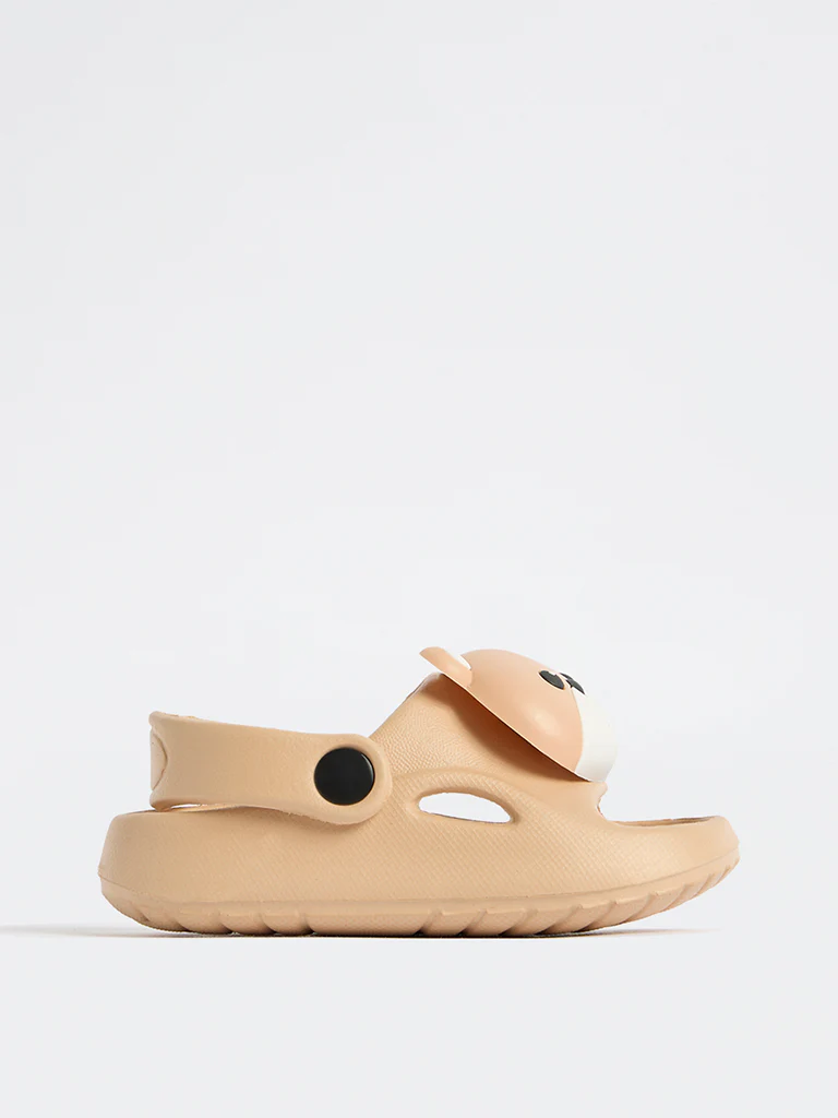 Yellow Kids Beige Bear Themed Clogs