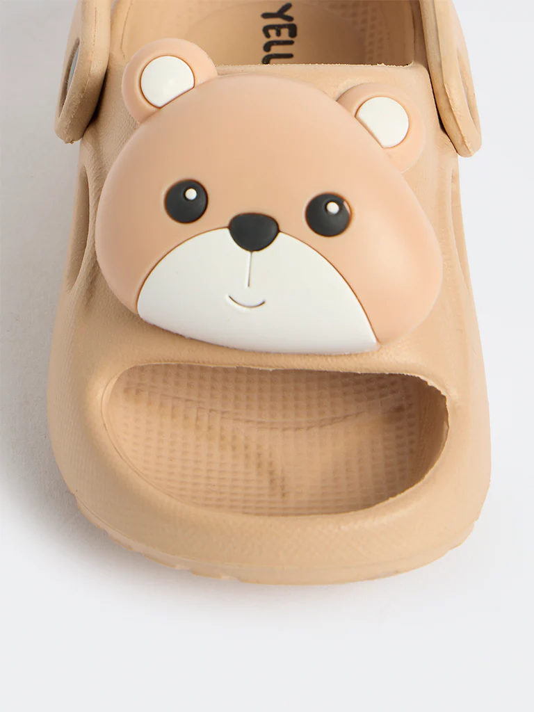 Yellow Kids Beige Bear Themed Clogs - Image 3