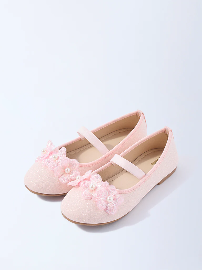 Yellow Light Pink Floral Detailed Mary Jane Shoes - Image 2