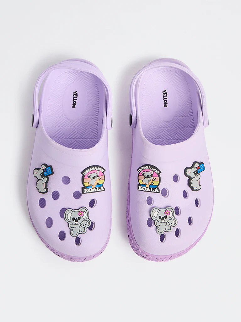 Yellow Lilac Applique Detailed Perforated Clogs - Image 2