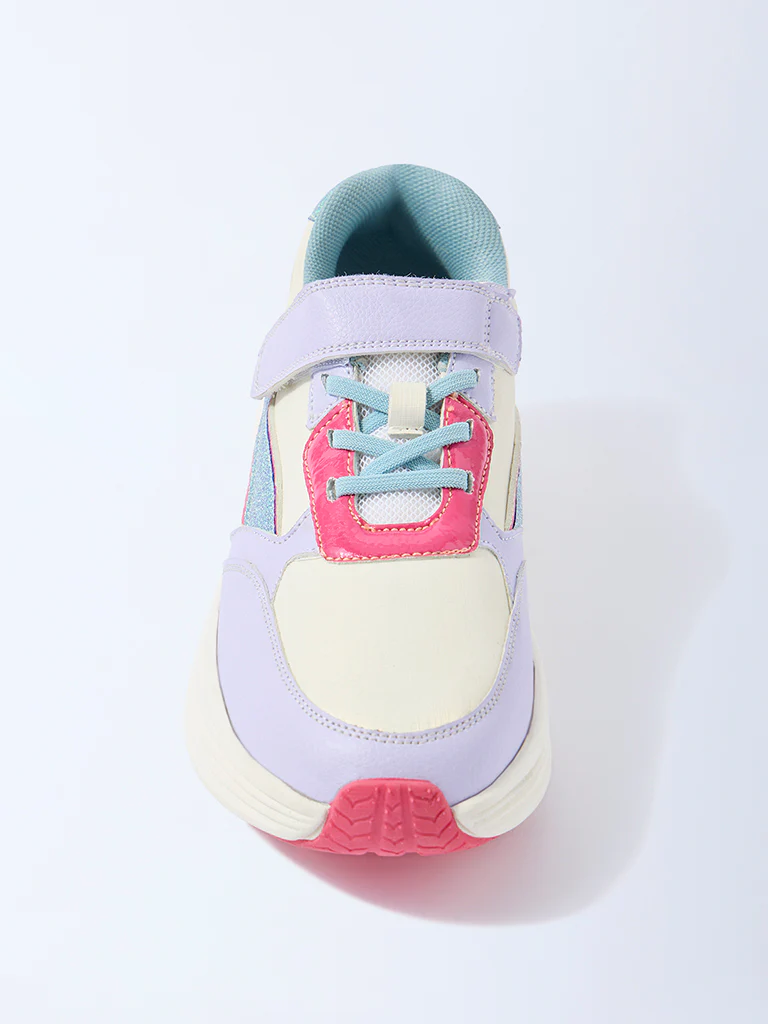 Yellow Lilac Sparkle-Detailed Lace-Up Sneakers - Image 3