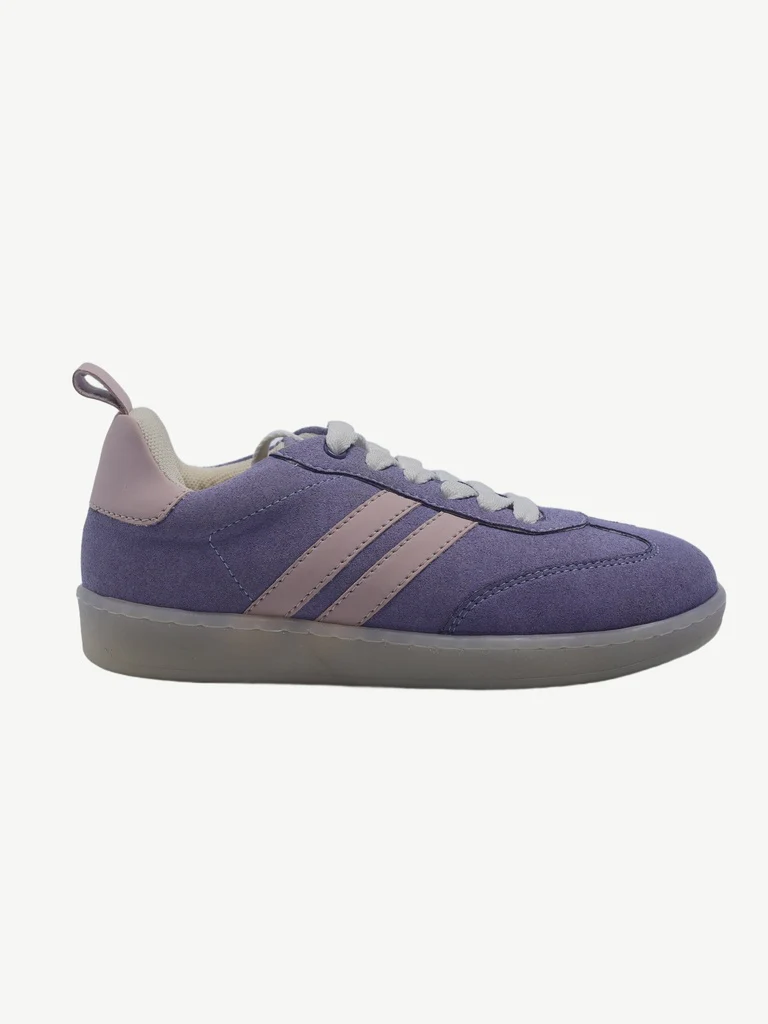Yellow Lilac Suede-Detail Lace-Up Sneakers