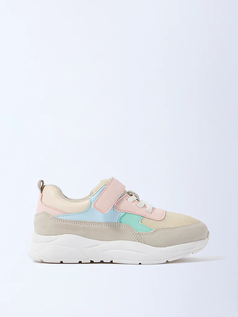 Yellow Multicolour Mesh Detailed Lace-Up Sneakers