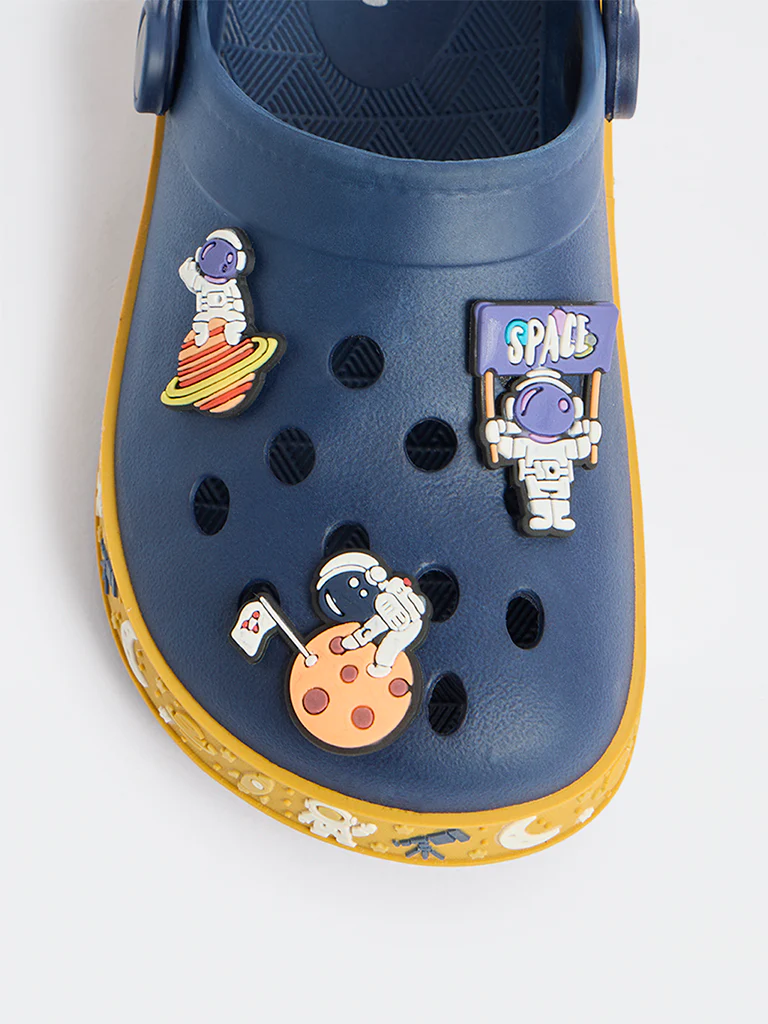 Yellow Navy Applique Detailed Perforated Clogs - Image 3