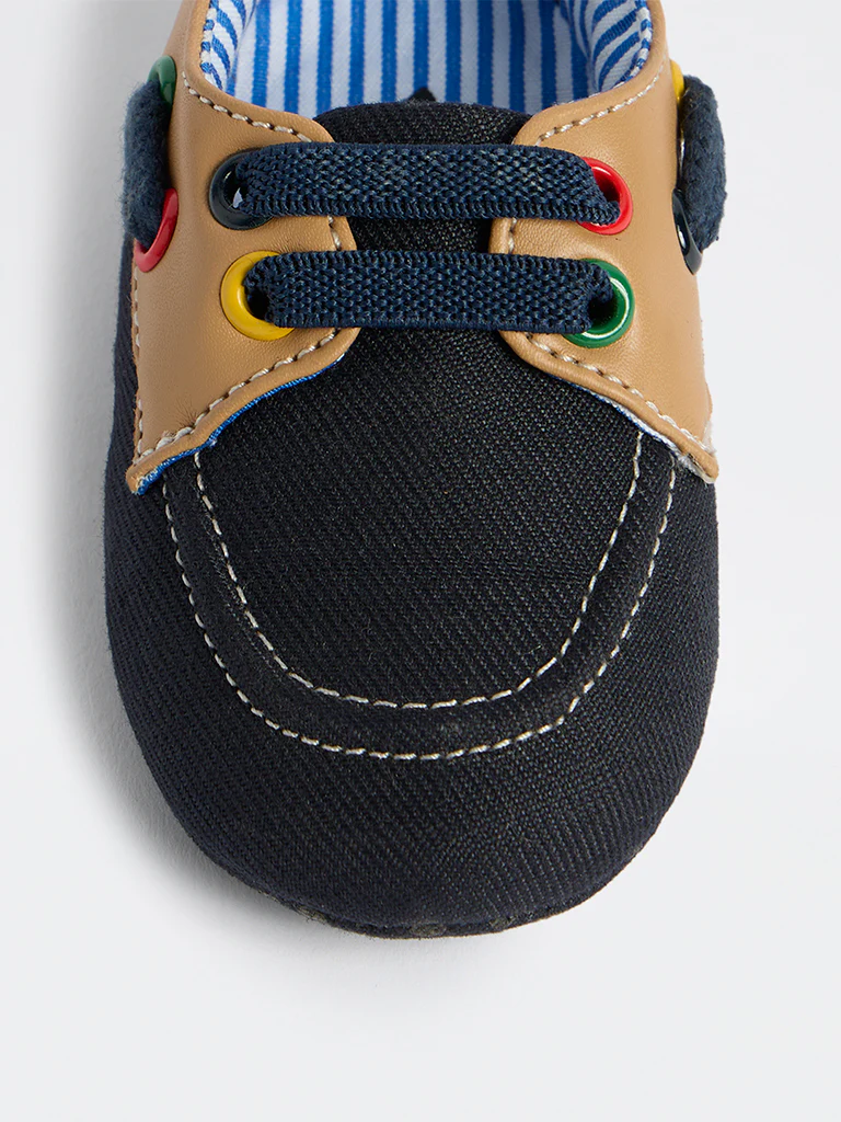Yellow Navy Colour-Blocked Denim Booties - Image 3