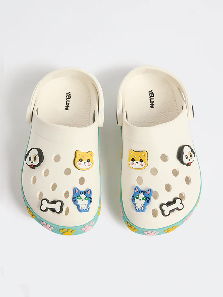 Yellow Off-White Animal Applique Clogs - Image 2