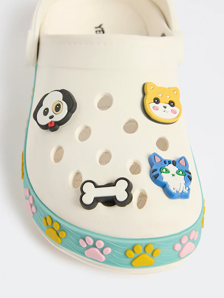 Yellow Off-White Animal Applique Clogs - Image 3