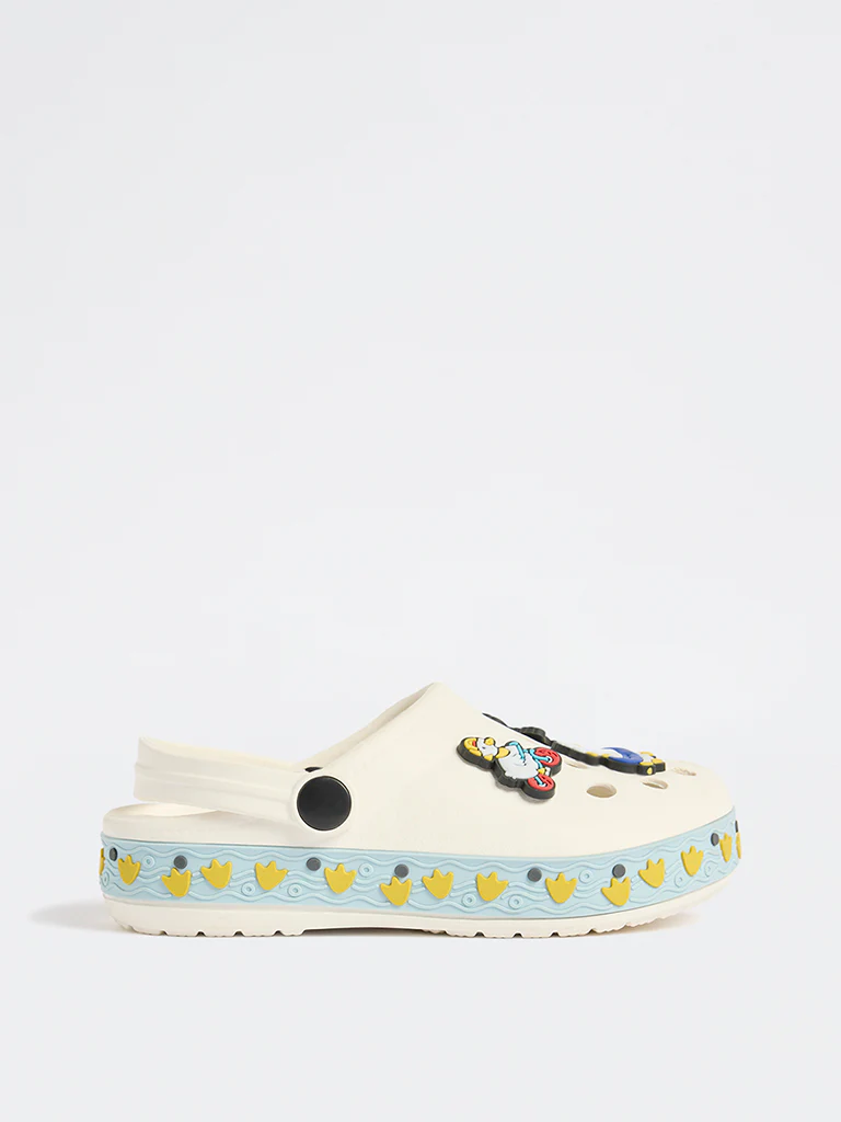 Yellow Off-White Duck Applique Clogs