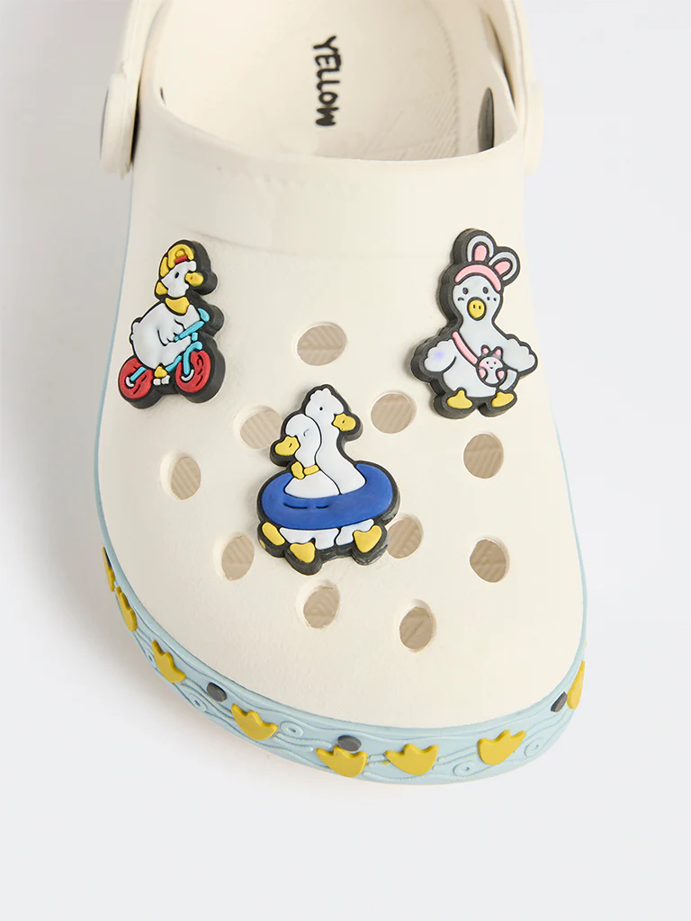 Yellow Off-White Duck Applique Clogs - Image 3
