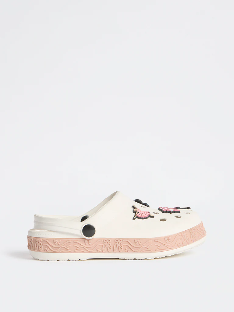 Yellow Pink Applique Detailed Perforated Clogs