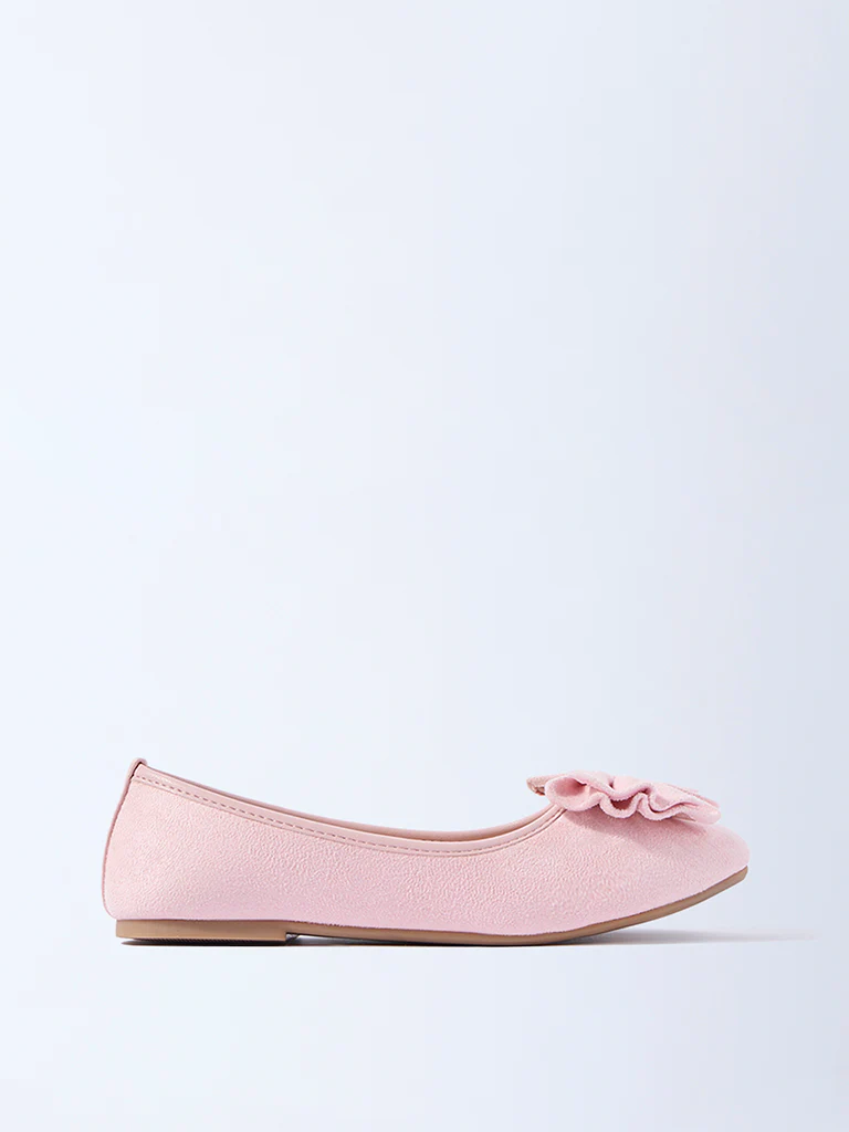 Yellow Pink Bow-Detailed Suede Ballerinas